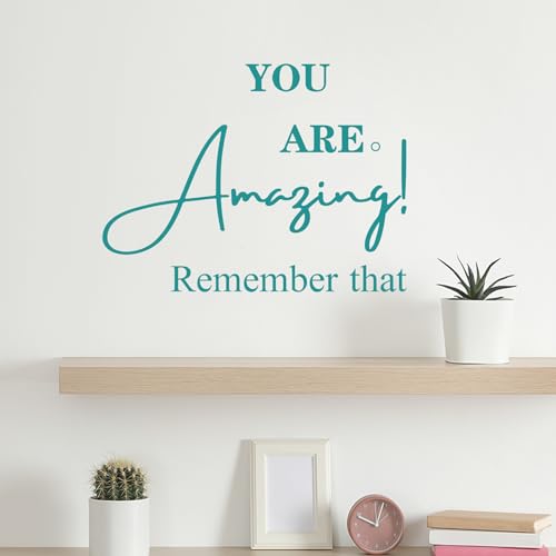 Turquoise Inspirational Wall Decals for Bathroom Teal Motivational Quotes Stickers Removable Wall Murals Peel and Stick Wall Decor for Girls Bedroom Living Room Office Dorm Mirror Kitchen Amazing
