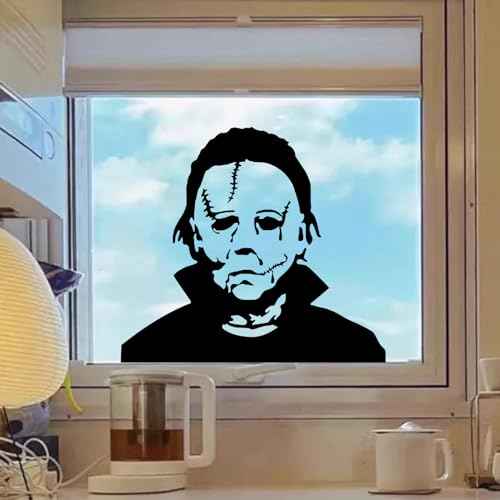 AnFigure Michael Myers Window Stickers - Halloween Decals, Black, Cartoon Style, Vinyl Material, Rectangular Shape, 18"X16", For Walls, Doors, Windows, Furniture