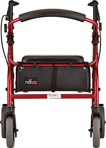 NOVA Medical Products Zoom Rollator Walker with Seat Height, 20 Inch, Red, 1 Count