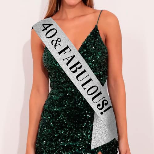 40th Birthday Sash - Silver Glitter 40 Birthday Sash; "40 & Fabulous" sash; 40th Birthday Decorations Women; 40 and Fabulous Decorations; 40th Birthday Sash for Women; 40th Birthday Sash for Men