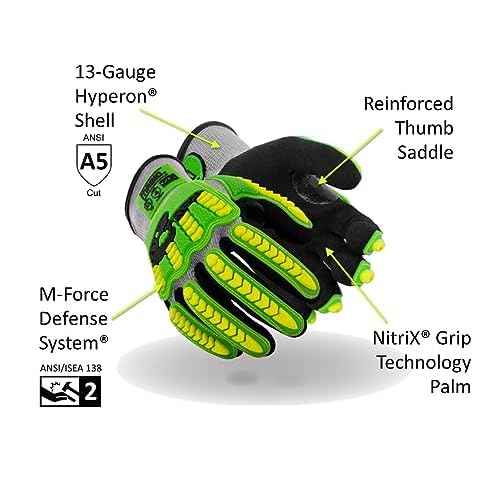 MAGID T-REX ANSI A5 Lightweight Sandy Nitrile Palm Coated Impact Gloves, 1 Pair, Size 8/Medium, TRX441