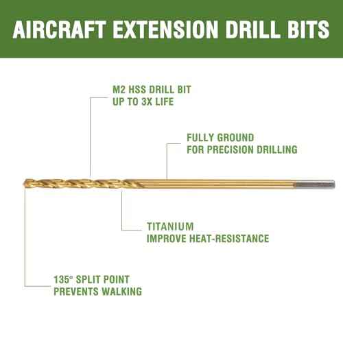 1/8 x 6 Inch Extra Long Drill Bits (6 Pack), Aircraft Drill Bit Titanium M2 High Speed Steel for Wood, Plastic, PVC, Thin Metal Sheet