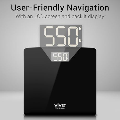 Vive Smart Body Weight Scale (500lbs Capacity) - Heavy Duty Bariatric Digital Scale for BMI - Plus Size, Large Display - Bathroom Device for Health Extra Wide Base & Smartphone Connectivity