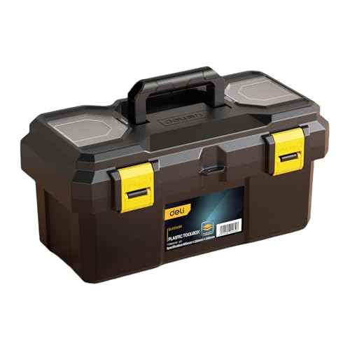Deli Tool Box, 18 in Portable Toolbox,Plastic Tool Box with Handle,Double Locking Tool Storage Box with Removable Tray,Heavy Duty Toolbox Organization for Home, Workbench and Garage