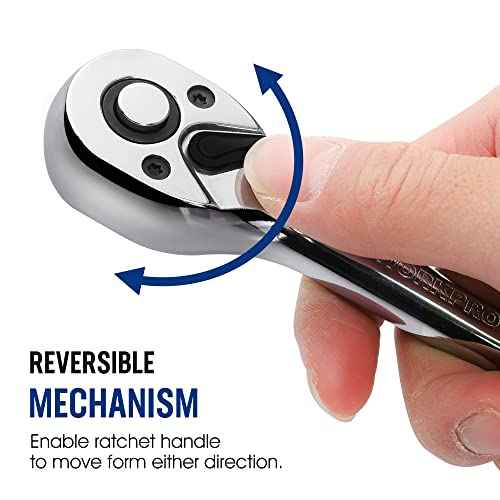WORKPRO 1/4-Inch Drive Ratchet Wrench, 72-Tooth Reversible Ratchet, Quick-Release 1/4 Drive Ratchet Handle, CR-MO Head, Chrome Plated Finish
