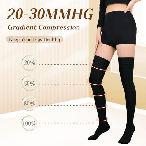Compression Stockings for Women & Men, 20-30mmHg Thigh High Compression Socks for Varicose Veins, Swelling, Pregnant