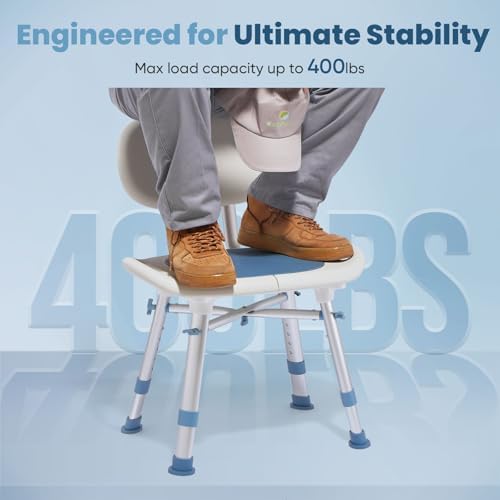 OasisSpace Shower Chair with Removable Back,Upgrade 60% Enlarged Seat Design Shower Stool,Heavy Duty Shower Seat for Inside tub 500lbs(Blue)