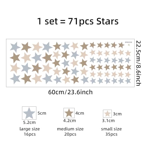 Gray Brown Stars Wall Stickers, sacinora DIY Polka Dot Art Wall Decals Removable Vinyl Peel and Stick for Nursery Kids Baby Closet Refrigerator Living Room Children's Room Bedroom Decorations