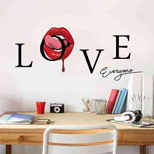 Maydahui Sexy Red Lips Wall Sticker Love Everyone Quotes Wall Decals Lips Tongue Wall Decal (16.2x39.4 Inch) Creative Home Murals Decor for Living Room Bedroom Hair Salon