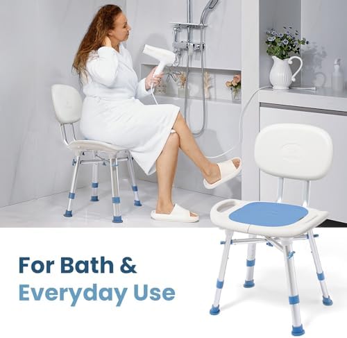 OasisSpace Shower Chair with Removable Back,Upgrade 60% Enlarged Seat Design Shower Stool,Heavy Duty Shower Seat for Inside tub 500lbs(Blue)
