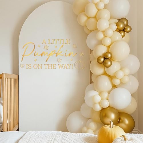 Pumpkin Baby Shower Decorations - A Little Pumpkin is on The Way Sign Decal, Wall Stickers for Balloon Arch Backdrop Decor, Fall Gender Reveal Party Decorations
