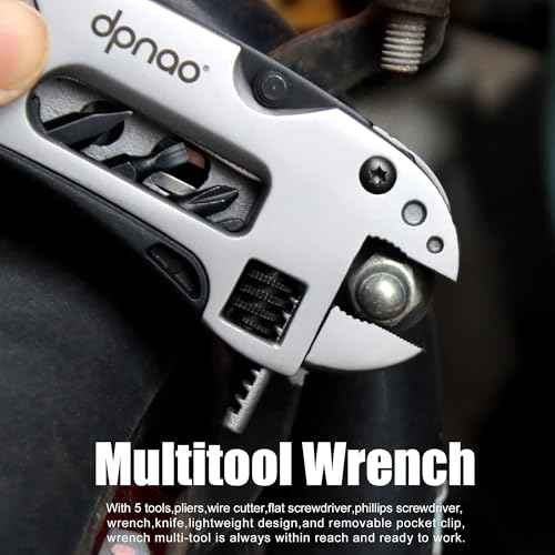 Multitool Wrench adjustable tool/5-in-1 stainless steel multifunctional pocket tool/cross wrench/screwdriver/pliers/portable folding knife with protective cover,outdoor camping,men's Christmas gift