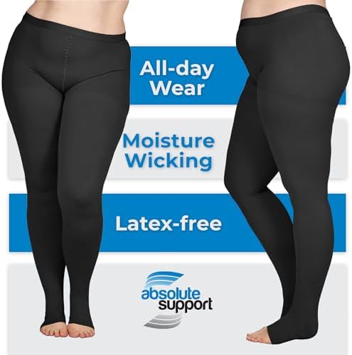 ABSOLUTE SUPPORT Extra Large Womens Compression Pantyhose 20-30mmHg with Open Toe - Plus Size Opaque Compression Tights for Women Swollen Veins, Venous Ulcers, Chronic Venous Insufficiency - 7X-Large