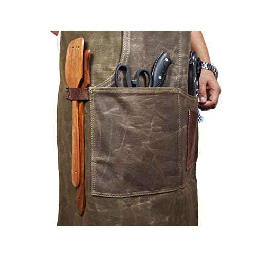 One Size Fits Utility Apron | Adjustable Cross-Back Straps | Multi-Use Shop Apron With Tool Pockets By Aaron Leather Goods (Green, Canvas Leather)