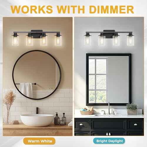 L LOHAS LED 4-Light Bathroom Vanity Lights Over Mirror, 27 Inch Black Bathroom Light Fixtures with Clear Glass Shade, Modern Vanity Lights for Living Room Hallway Bedroom