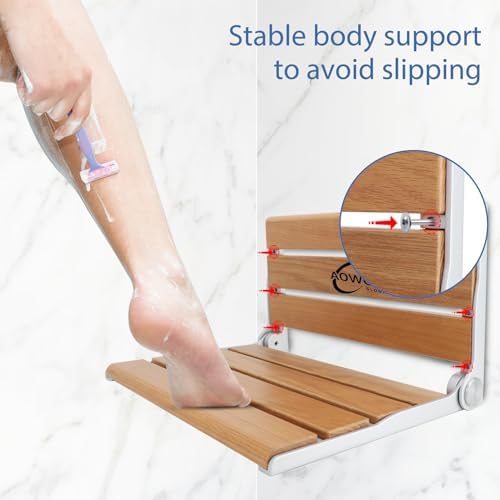 Wall Mounted Shower Seat - 16IN Fold Down Shower Seat with Heavy Duty 400LB Capacity, Non-Slip Shower Benches for Inside Shower, Ideal for Elderly, Disabled & Pregnant Women, 2025 Upgraded Yellow