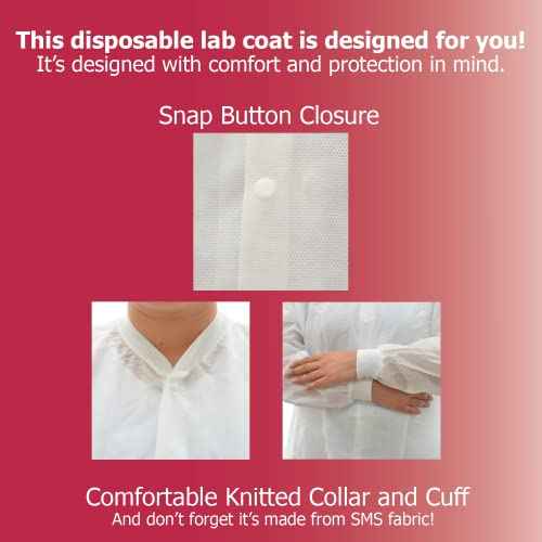 Dealmed Disposable SMS Lab Coat, No Pockets, White