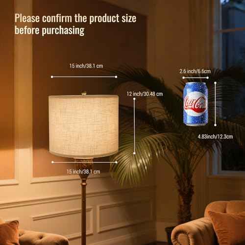 White lamp shades,linen lamp shade,lampshades set of 2 with 2 lamp shade harp,drum lamp shades for table lamps,15" Top X 15" Bottom X 12" H,Spider Fitter, Easy Assembly Required