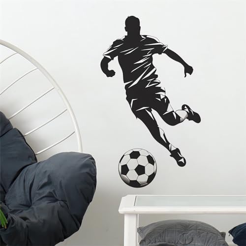 Soccer Player Sport Wall Stickers, sacinora Sport Silhouette Wall Decals Removable Vinyl Peel and Stick for Kids Teens Boys Bedroom Nursery Playroom Home Decorations