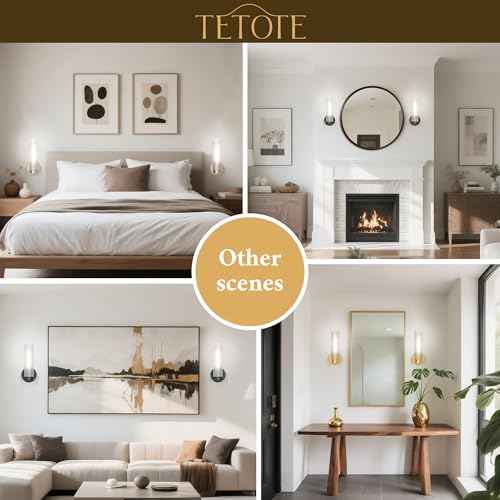 TETOTE Brushed Gold Wall Sconces Set of Two Modern Bathroom Wall Light Fixtures Farmhouse Wall Lights with Frosted Glass Shade for Mirror Bedroom Living Room