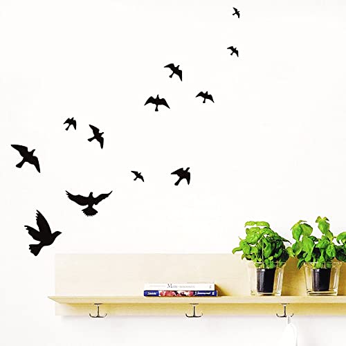M MLM Black Flying Birds Wall Decal - 12 Pcs Vinyl Pigeon Stickers for Livingroom, Bedroom, Kids Room Decor