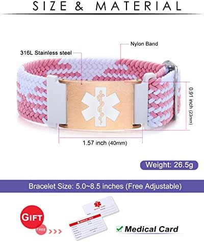 Personalized Sport Medical Alert Bracelets for Women Men - Custom Medical ID Bracelets with Free Engraving - Hook and Loop/Elastic/Stainless Steel/Silicone Watch Wristband Emergency Bracelet