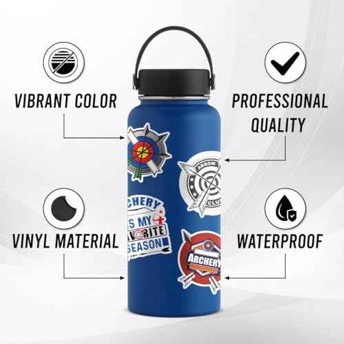 50 Pack Pcs Archery Stickers for Water Bottles Waterproof Vinyl Laptop Luggage Scrapbooking Funny Sports Sticker Packs Set Bulk Adults Teens Students Boys Aesthetic Small Decals