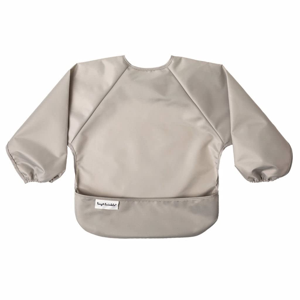 Tiny Twinkle Long Sleeve Bib for Babies & Toddlers | 2-Pack Waterproof Smock Bib for Eating | Machine Washable & Mess-Proof Feeding Essentials | Newborn Shower Gift (Grey Indigo,6–24M)