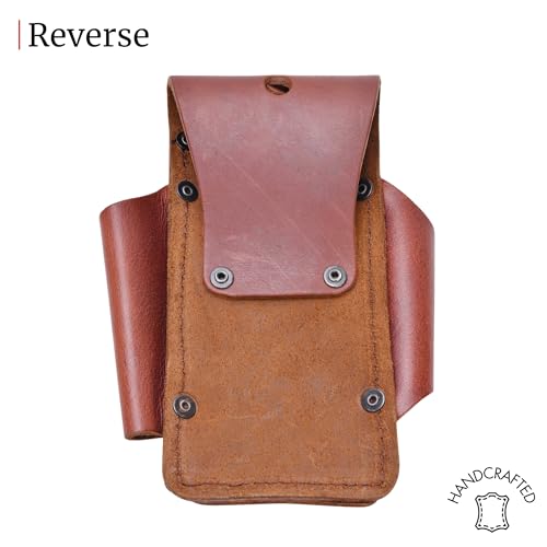 FESA Small Leather Tool Pouch - 4-in-1 Heavy Top Grain Leather Small Tool Pouch with a Tape Measure Holder, 3 Pockets & Reinforced Heavy Duty Rivets - Fits Belts up to 3" - Handcrafted