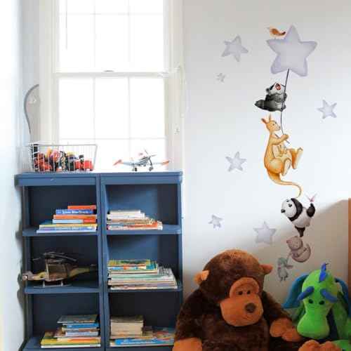 Cartoon Animal Star Wall Decals - Removable Nursery Decor, Self-Adhesive Wall Stickers for Kids Room, Easy to Apply & Remove, Playroom Decor for Baby Boys Girls Toddlers (Space, Jungle, Safari Theme)