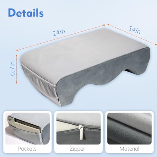 Vekkia Lightweight Lap Desk Pillow for Reading,Gaming,Crocheting, Leg Pillow for Bed, Couch & Floor – Arm Support for Adults,Washable Cover, Storage Pockets