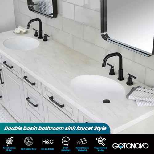 gotonovo 8 Inch Widespread Bathroom Sink Faucet 3 Hole 2 Handles Lavatory Basin with Pop Up Drain with Hot and Cold Mixer Valves Vintage Matte Black