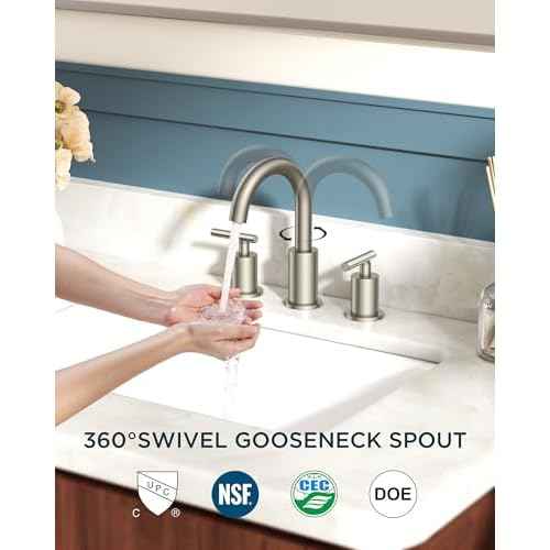FORIOUS Brushed Nickel Bathroom Faucet 3 Hole with Metal Pop Up Drain and 24" Supply Hose, 2 Handle 8 Inch Widespread 3 Hole Vanity Faucet for Bathroom Sink Brush Nickel with 360¡Æ Swivel Spout