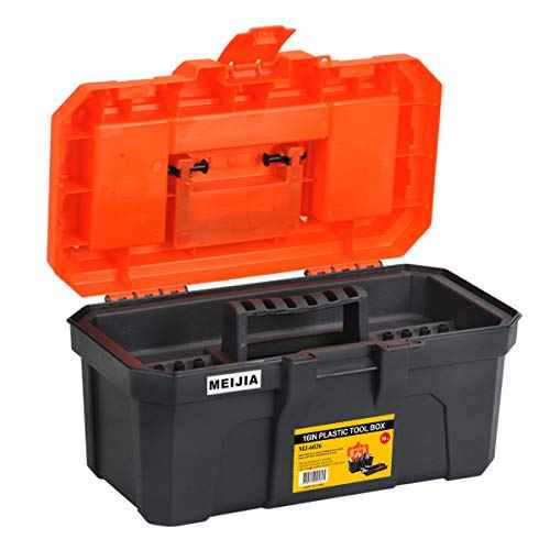 MEIJIA Portable Tool Storage Box, Organizers With Foldable Latches And Removable Tray(Black And Orange) (16"x9"x8")