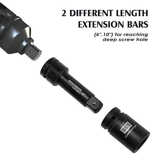 MIXPOWER 1" Drive by 6", 10" Impact Socket Extension Bar, Chrome Molybdenum Steel, 6", 10" ext. bar.