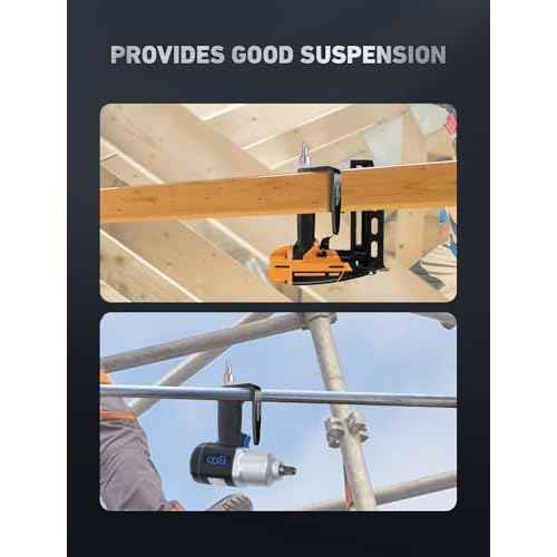 Pneumatic Tool Rafter Hook Hanger with 1/4 & 3/8 Inches Brass Air Fitting, 360¡Æ Swivel Lightweight Aluminum Air Tool Organizer Holder, L Shaped Hook for Air Nailer, Air Blow Gun