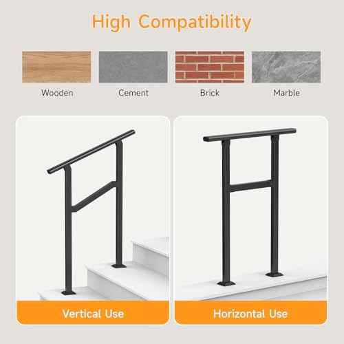 Hand Rails for Outdoor Steps, 2-5 Steps Wrought Iron Handrails for Outdoor Steps, Stair Railing for Porch, Home, Garden, Indoor, Staircase Handrails for Wooden, Cement, Brick, Marble (2 Steps)