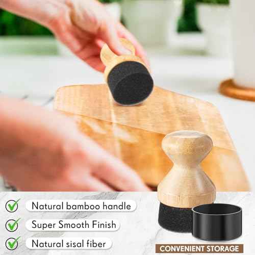 Pickmesh 2 Pcs Cutting Board Oil Wax Applicator with Lid Bamboo Oil Applicators for Wood Cutting Board Butcher Block Conditioner Sponge Brush for Wooden Spatula, Spoon, Worktops and Utensil Care
