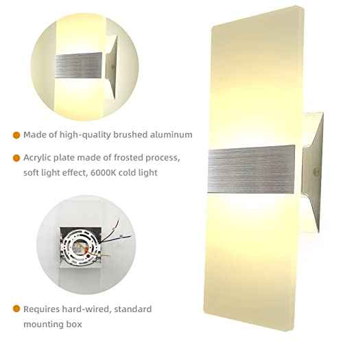 KICAAO Modern Wall Sconces, Led Wall Light 10w, Wall Sconce Up Downlight, Hardwired Acrylic Wall Light Lighting, Suitable for Living Room Corridor Bedside (Warm White 2700K 4Pack)