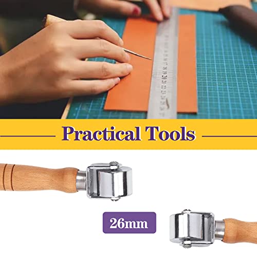 Swpeet 1Pcs 26mm Heavy Duty Leather Press Seam Roller Assortment Kit, Leather Press Laminating Roller Edge Roller Leather Edge Creaser and Smoother Platen Tool for Leather