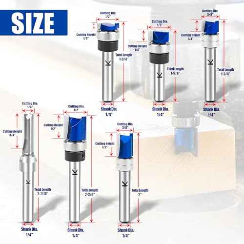 6Pcs Pattern Flush Trim Router Bits 1/4 Inch Shank, Carbide Tipped Template Top Bearing Flush Trim Cut Router bit Set, Pattern and Mortising Trim Router Bit for Wood Trimming