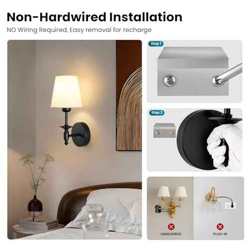 WOSHITU Battery Operated Wall Sconce: Black Sconces Set of 2 with 2 Remote & 2 Dimmable Bulb Matt Black Rechargeable Cordless Sconces Wall Decor Set of Two Wall Light for Bedroom Living Room