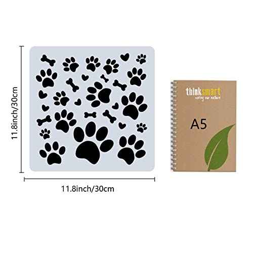 GORGECRAFT Paw Print Stencil Dog Bone Heart Pattern Template 30x30cm Large Reusable Plastic Square Stencil Sign for Painting on Wood Wall Scrapbook Card Floor Drawing DIY Furniture Decor Crafts