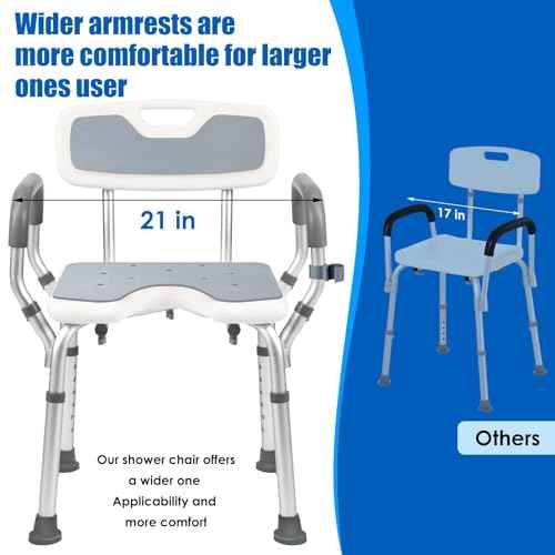 Shower Chair with Arms and Back Heavy Duty 330lbs, Shower Seat for Inside Shower with Shower Head Holder, Shower Bathroom Chair with Cutout Seat & Cold-Proof Pads, Tools-Free Assembly