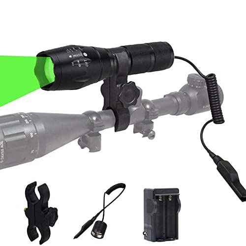 WINDFIRE Green Predator Light 300 Yards Tactical LED Flashlight Zoomable, Coyote Hog Fox Varmint Hunting Flashlights Kits with Pressure Switch, Scope Mount