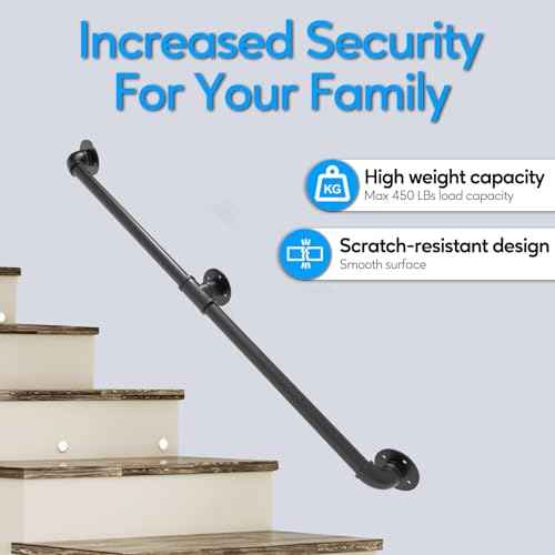 Pipe Stair Handrail, 6 Ft Metal Staircase Handrail, Black Galvanized Industrial Iron Hand Rail for Indoor & Outdoor Wall Mount Support, Wall Hand Railing,Safety Handle, Steps Baluster(HR01-3)
