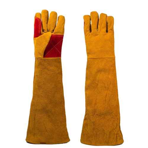 Welding Gloves for Men Women, 23.6" Leather Long Sleeve Welding Glove, Breathable Thicken Extreme Heat Resistant Protective Gloves for TIG MIG Welding BBQ Cooking Pet Training
