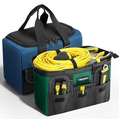 2 Piece Tool Bags,12 inch Storage Bags, Heavy Duty Canvas with Multiple Pockets, Green and Blue