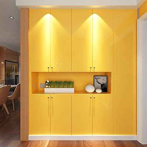 LACHEERY Glossy Yellow Contact Paper Decorative Self Adhesive Countertop Contact Paper Waterproof Wallpaper Peel and Stick Shinny Wall Paper Roll for Kitchen Cabinets Furniture DIY Project 15.8"x80"