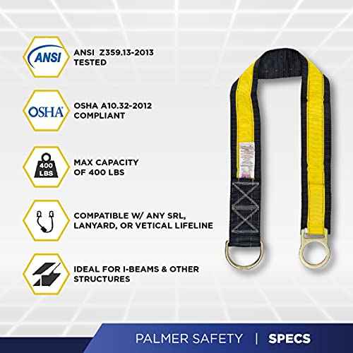 Palmer Safety Fall Protection Safety 4' Cross Arm Strap I 3¡± Wide Pass-through with Large D-Ring and Small D-Ring I ANSI OSHA Anchorage Sling Compliant Fall Arrest System